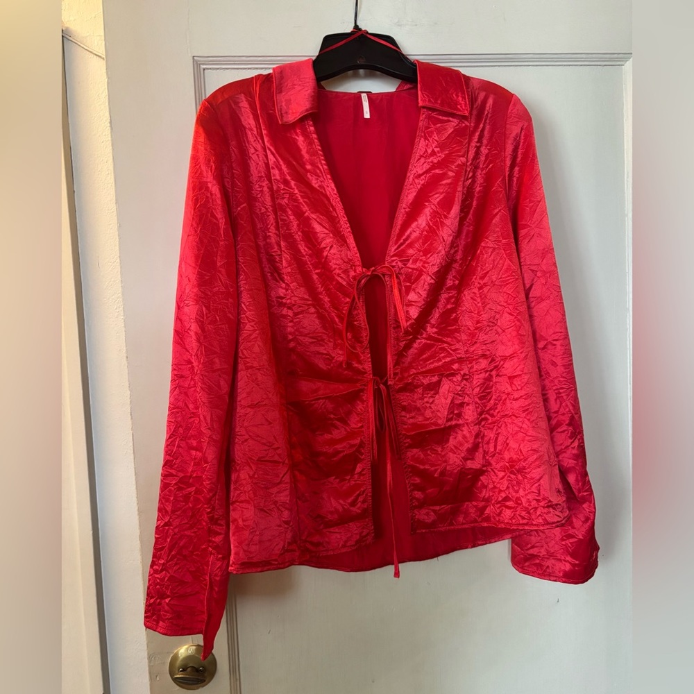 Free People Vibrant Red Satin Blouse